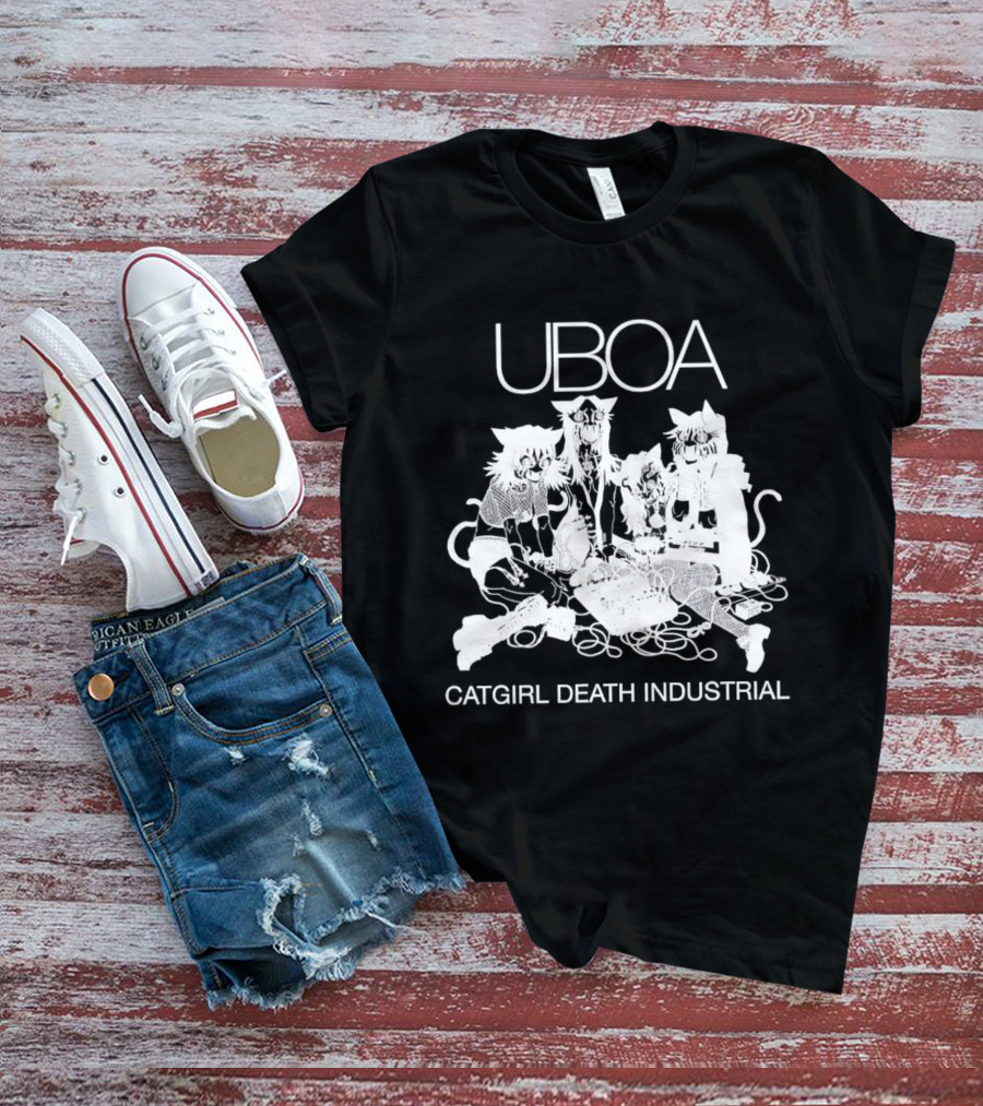 UBOA Catgirl Death Industrial White Text And Figures T-Shirt