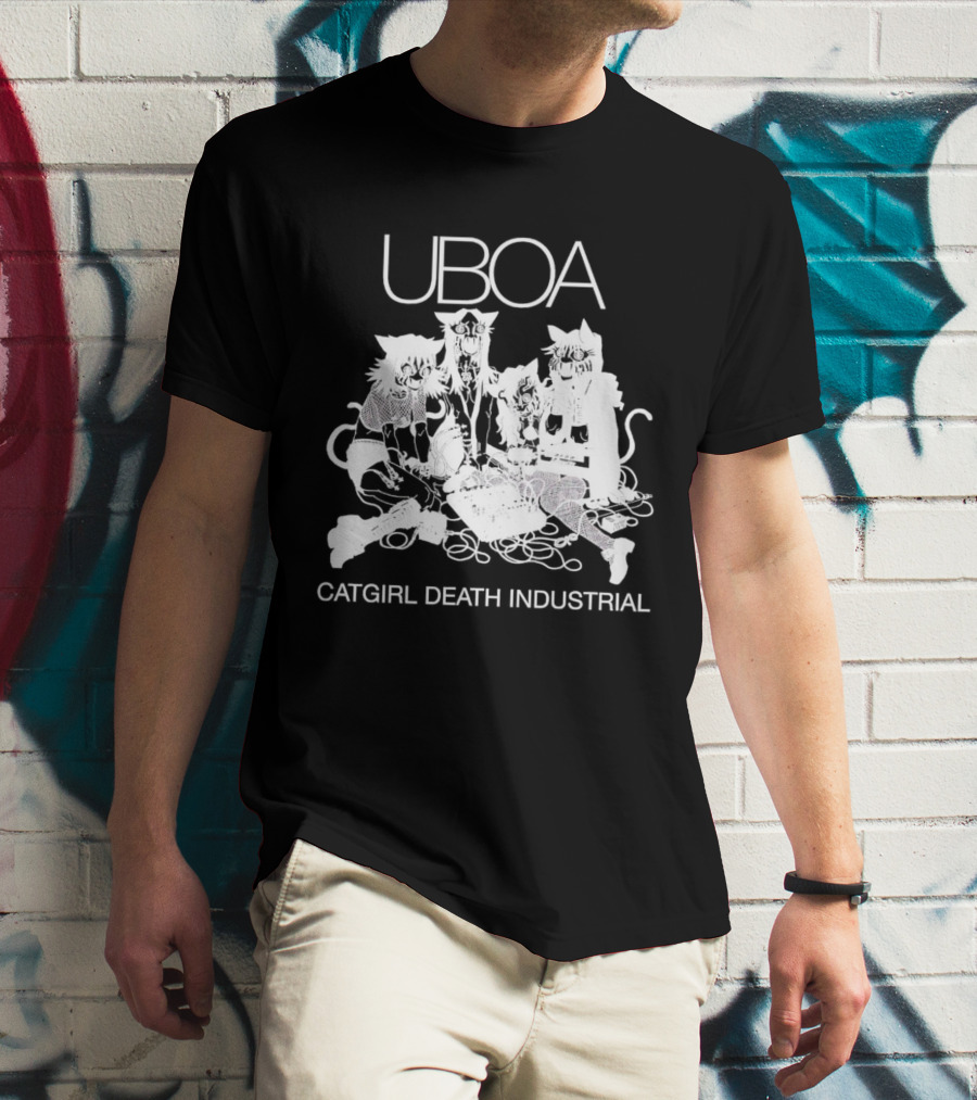 UBOA Catgirl Death Industrial White Text And Figures T-Shirt