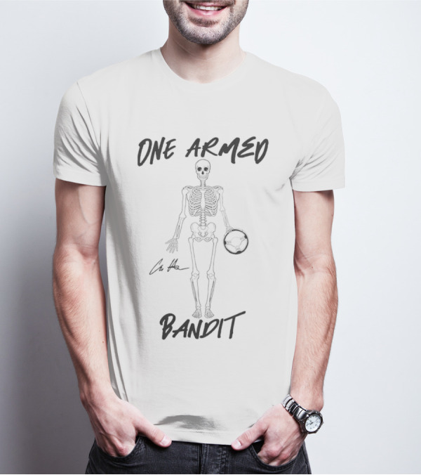 One Armed Bandit Skeleton Holding Football Chris Hacker T-Shirt