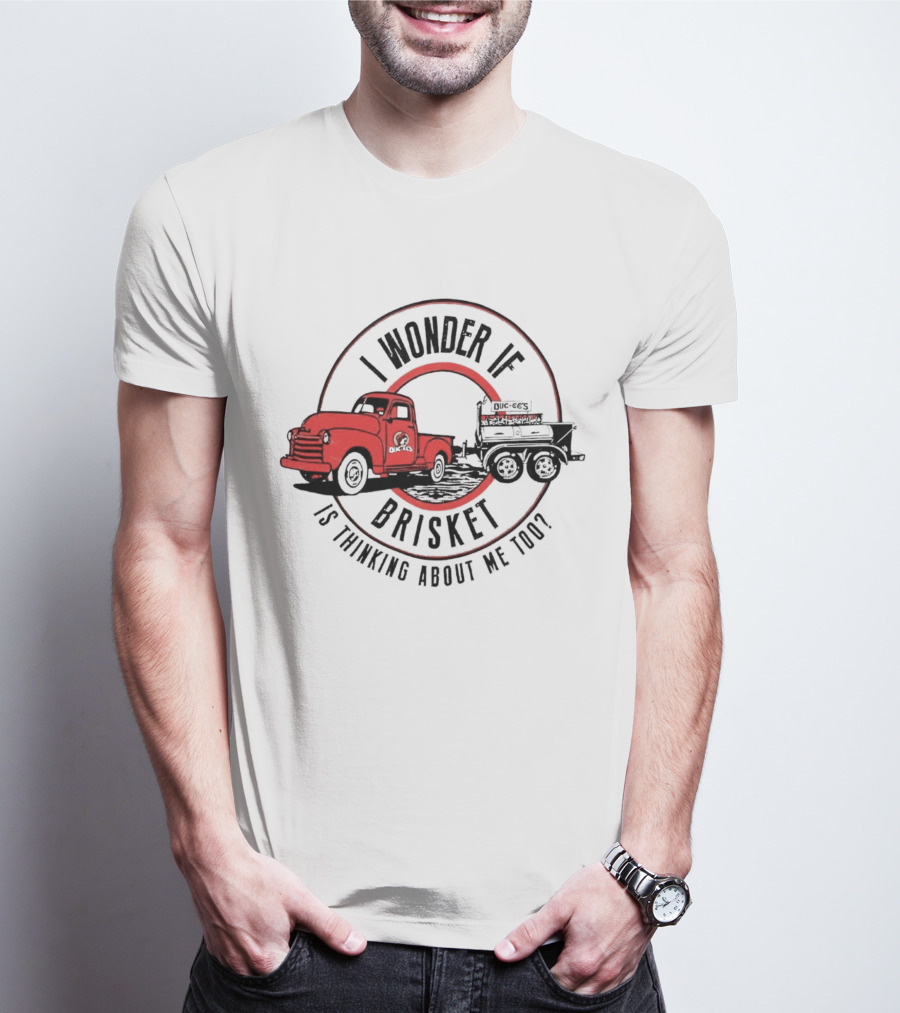 I Wonder If Brisket Is Thinking About Me Too Vintage Truck BBQ T-Shirt