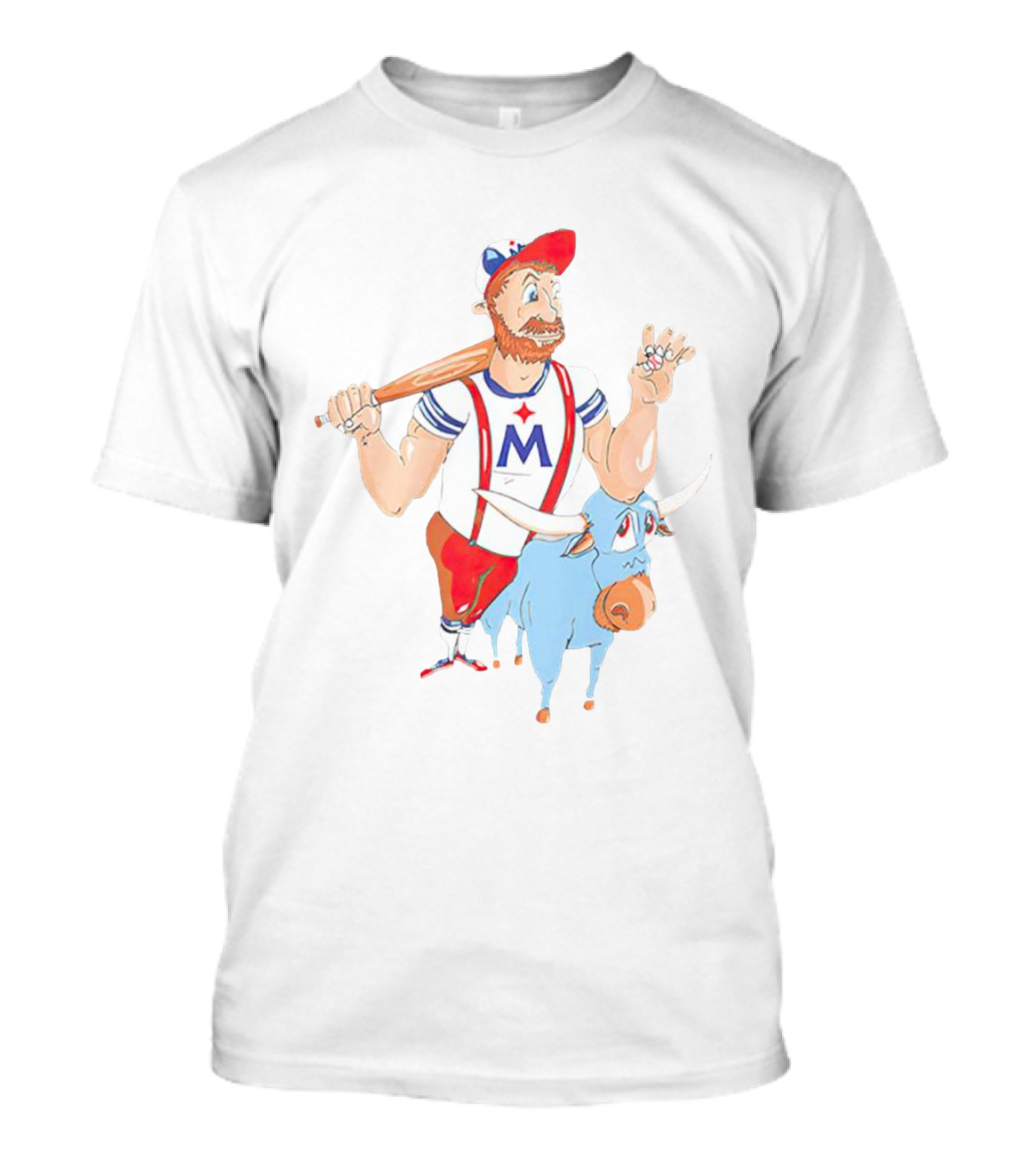 Paul Bunyan Baseball Cartoon With Babe The Blue Ox And Baseball Bat T-Shirt