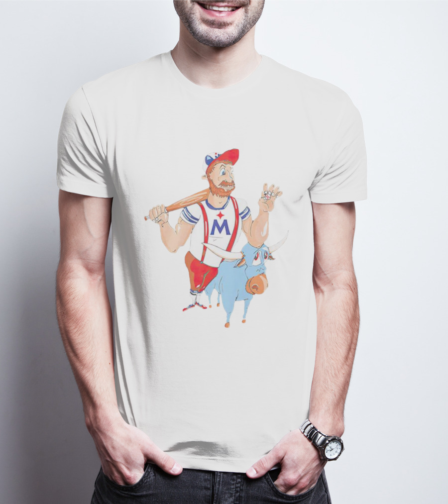 Paul Bunyan Baseball Cartoon With Babe The Blue Ox And Baseball Bat T-Shirt