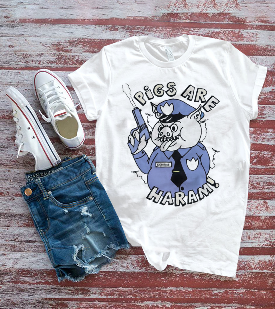 Pigs Are Haram Kominas Smoking Cartoon Police Pig T-Shirt