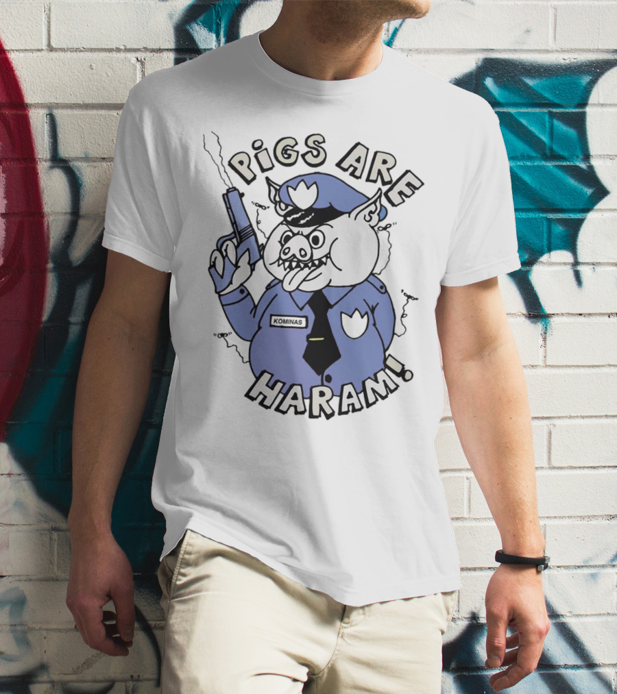 Pigs Are Haram Kominas Smoking Cartoon Police Pig T-Shirt