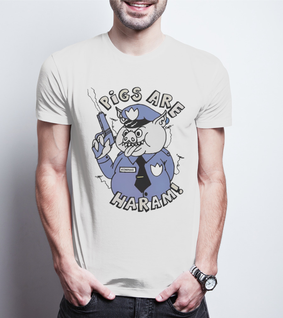 Pigs Are Haram Kominas Smoking Cartoon Police Pig T-Shirt