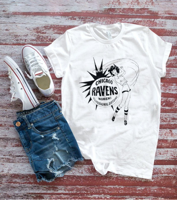 Chicago Ravens Women's Professional Softball Logo With Dynamic Female Player T-Shirt