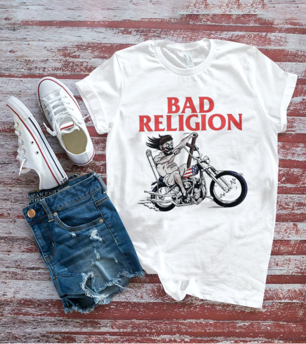 Bad Religion Motorcycle Rider With American Flag Details T-Shirt