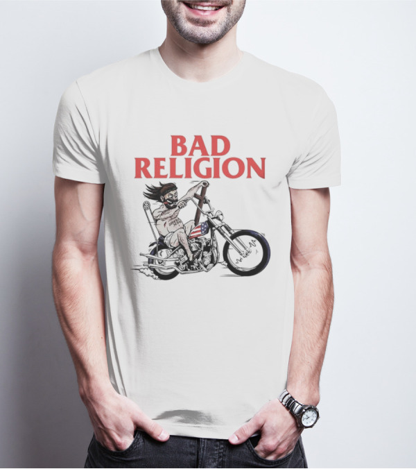 Bad Religion Motorcycle Rider With American Flag Details T-Shirt