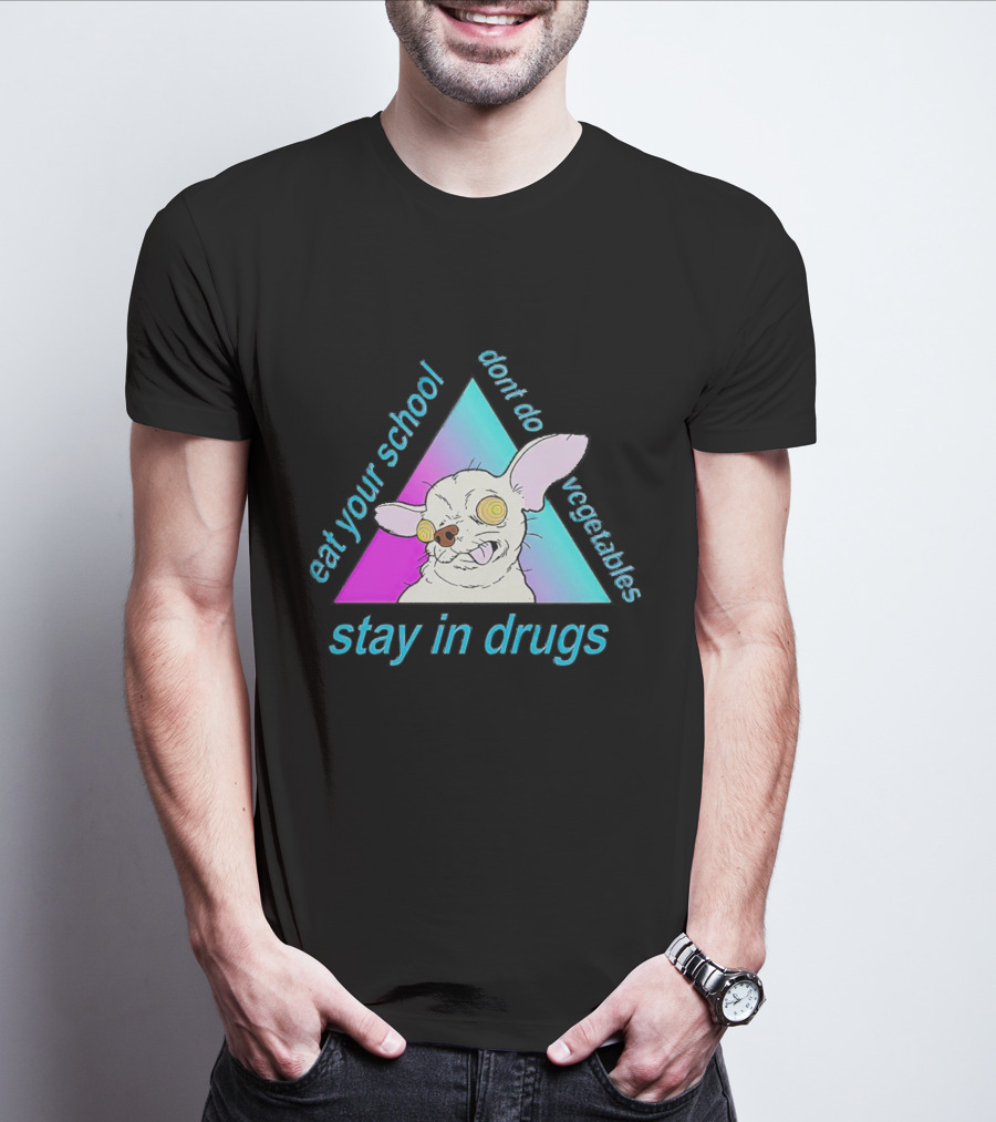 Stay In Drugs Eat Your School Don’t Do Vegetables Trippy Dog Triangle T-Shirt
