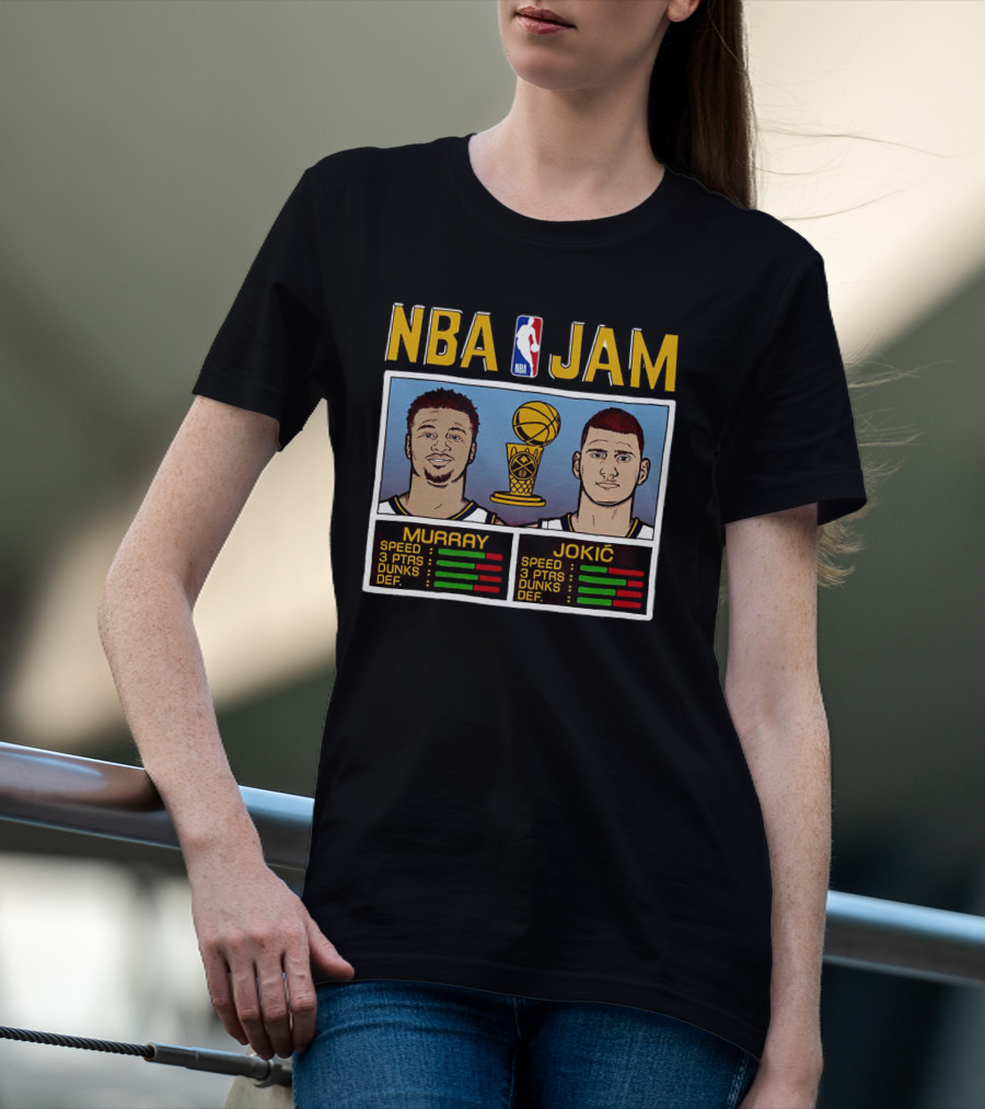 NBA Jam Nikola Jokic Jamal Murray Denver Nuggets Basketball Game Stats T-Shirt