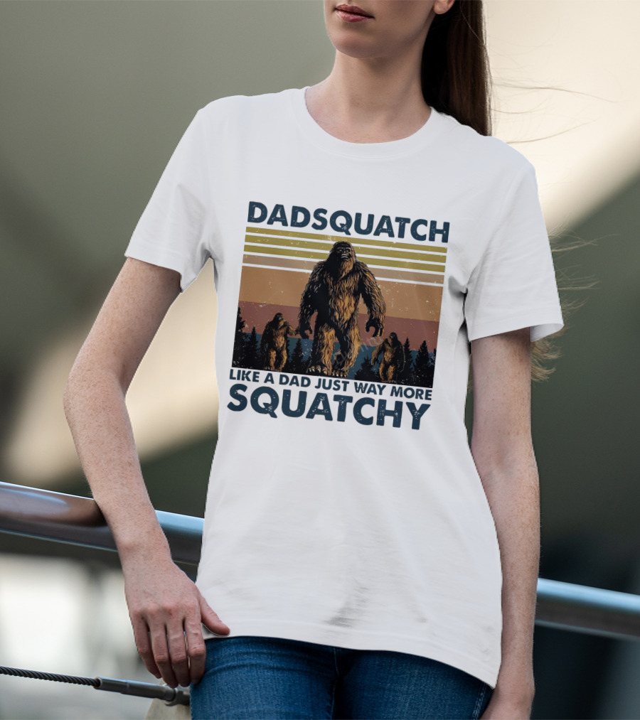 Dadsquatch Like A Dad Just Way More Squatchy Vintage Father's Day Retro Sunset T-Shirt