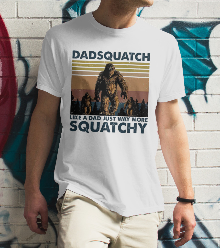 Dadsquatch Like A Dad Just Way More Squatchy Vintage Father's Day Retro Sunset T-Shirt