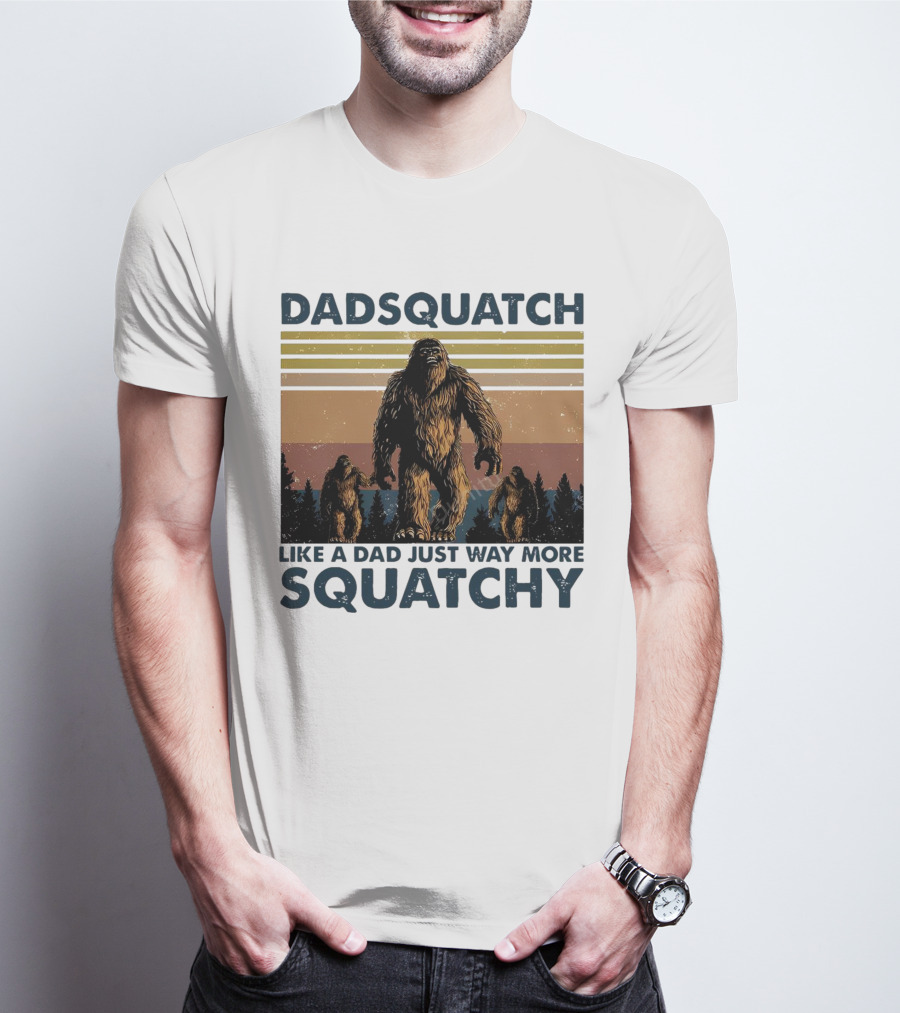 Dadsquatch Like A Dad Just Way More Squatchy Vintage Father's Day Retro Sunset T-Shirt