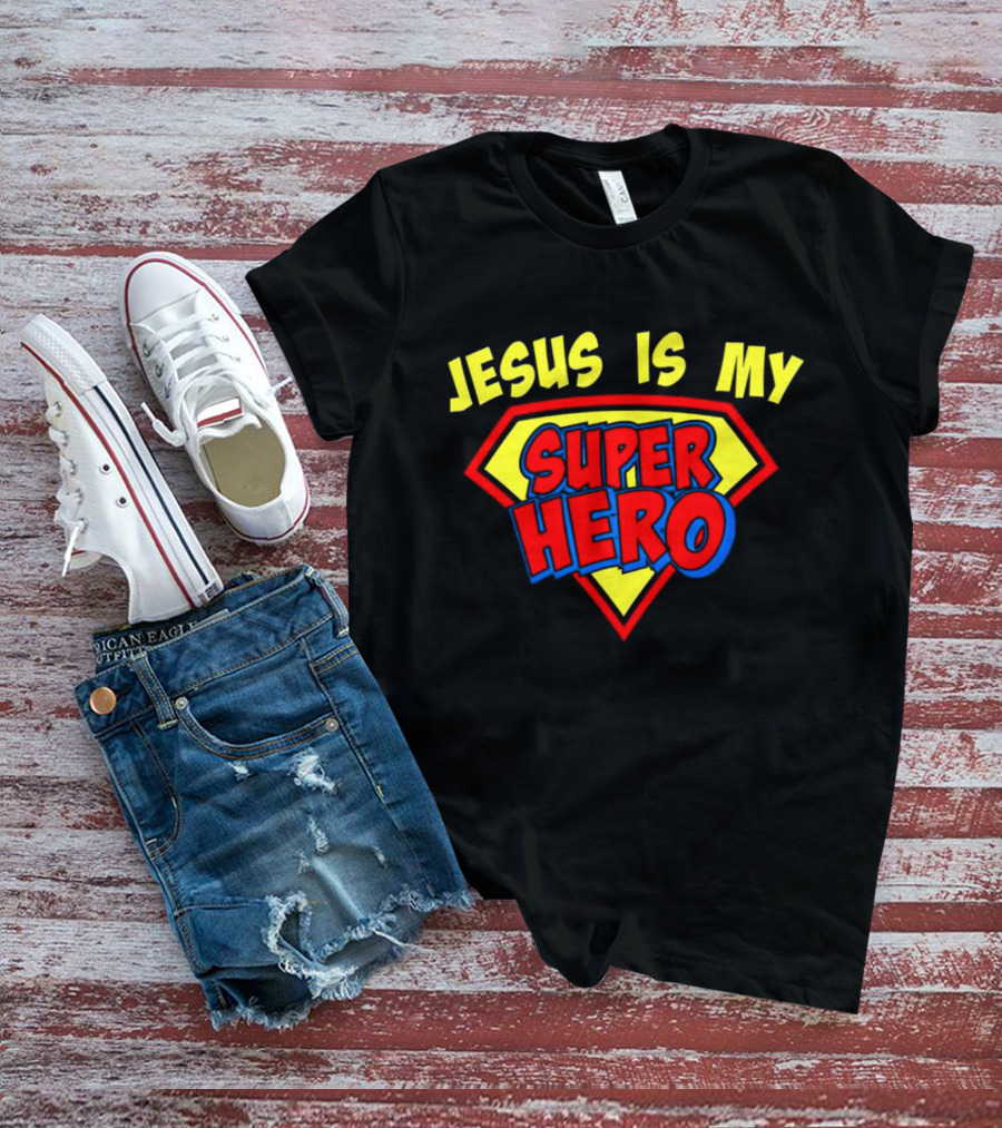 Jesus Is My Superhero Shield Emblem T-Shirt