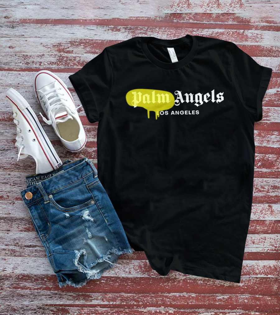 Palm Angels Los Angeles Yellow Paint Drip Text T-Shirt