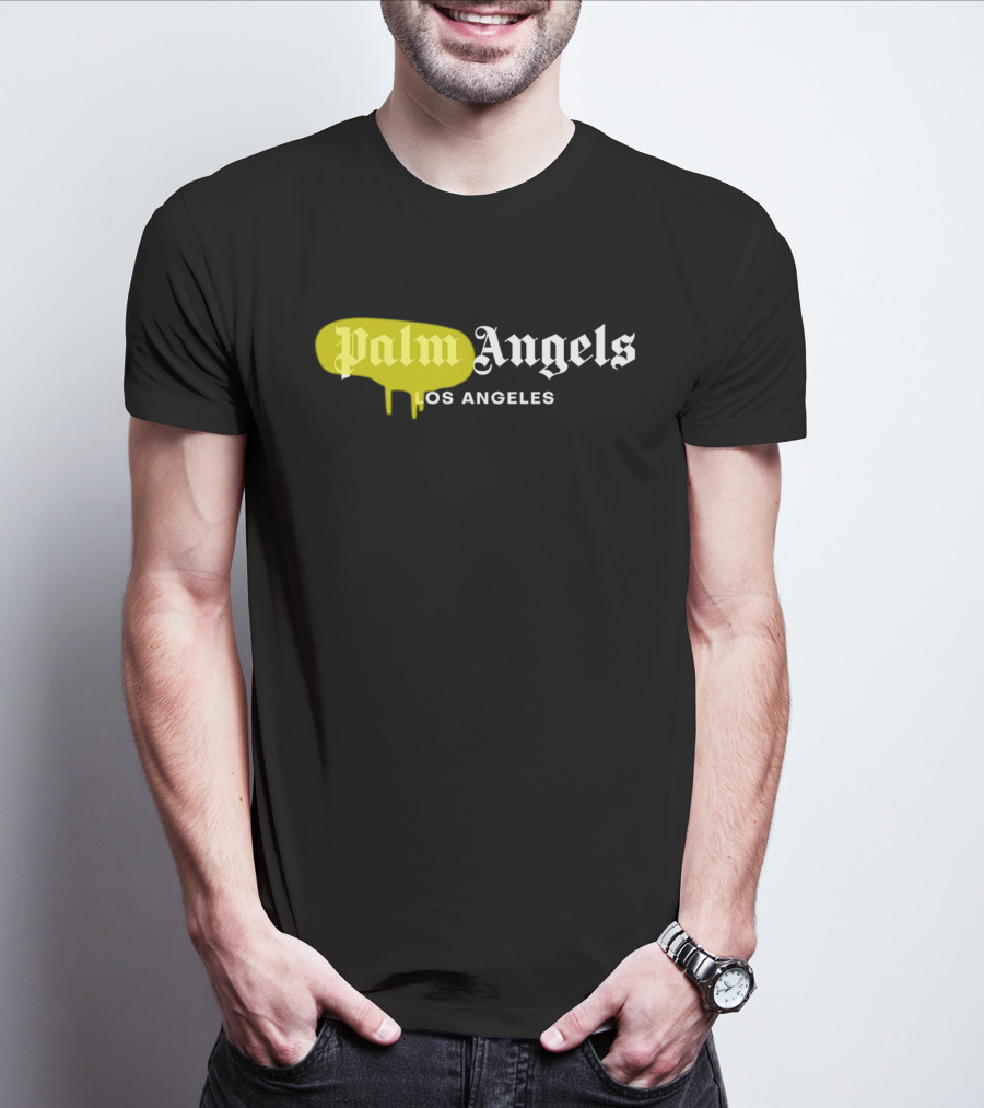 Palm Angels Los Angeles Yellow Paint Drip Text T-Shirt