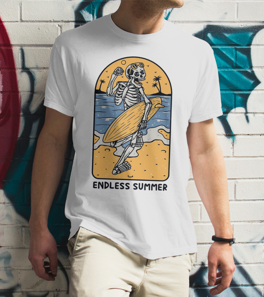 Skeleton Surfer Endless Summer Beach Vibes T-Shirt