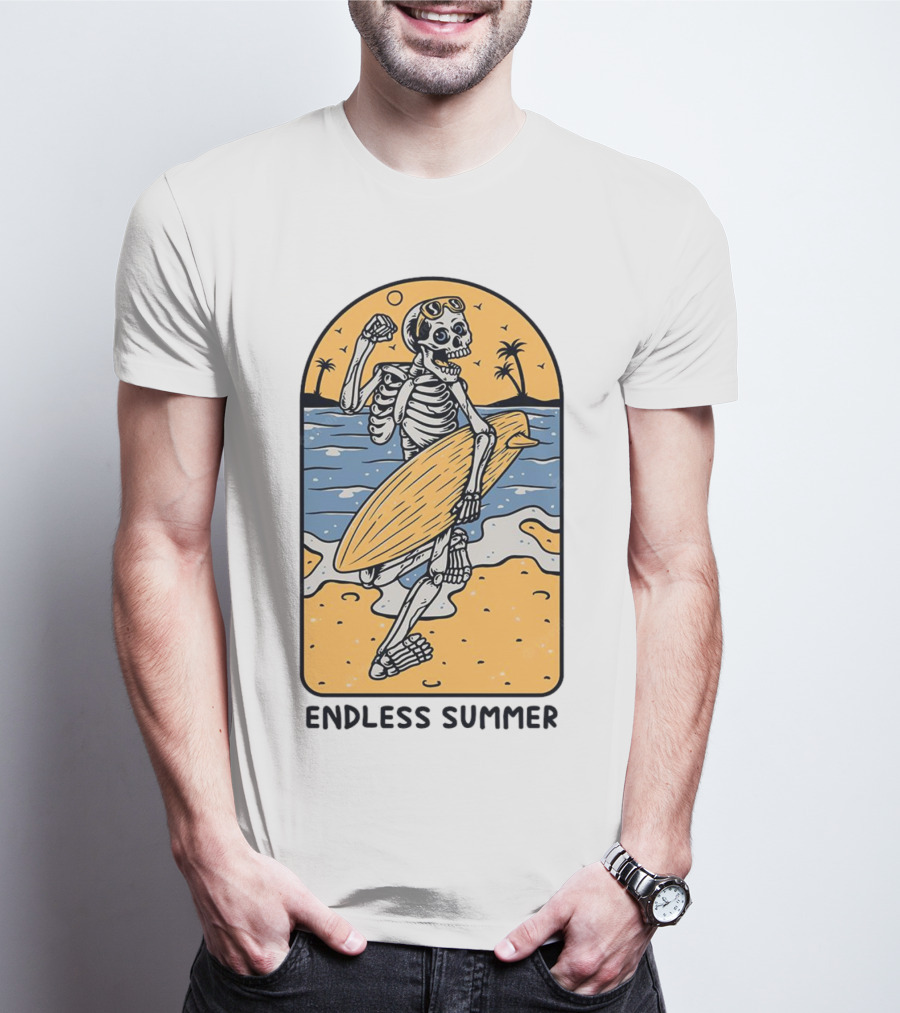 Skeleton Surfer Endless Summer Beach Vibes T-Shirt