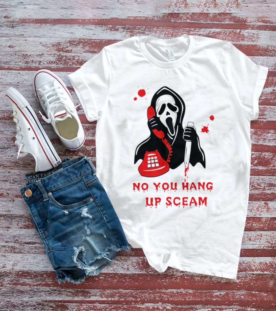 No You Hang Up Sceam Ghost Mask Red Phone Knife T-Shirt