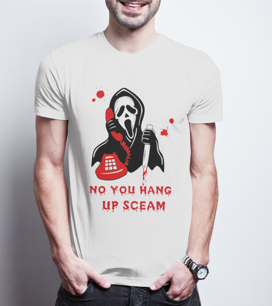 No You Hang Up Sceam Ghost Mask Red Phone Knife T-Shirt