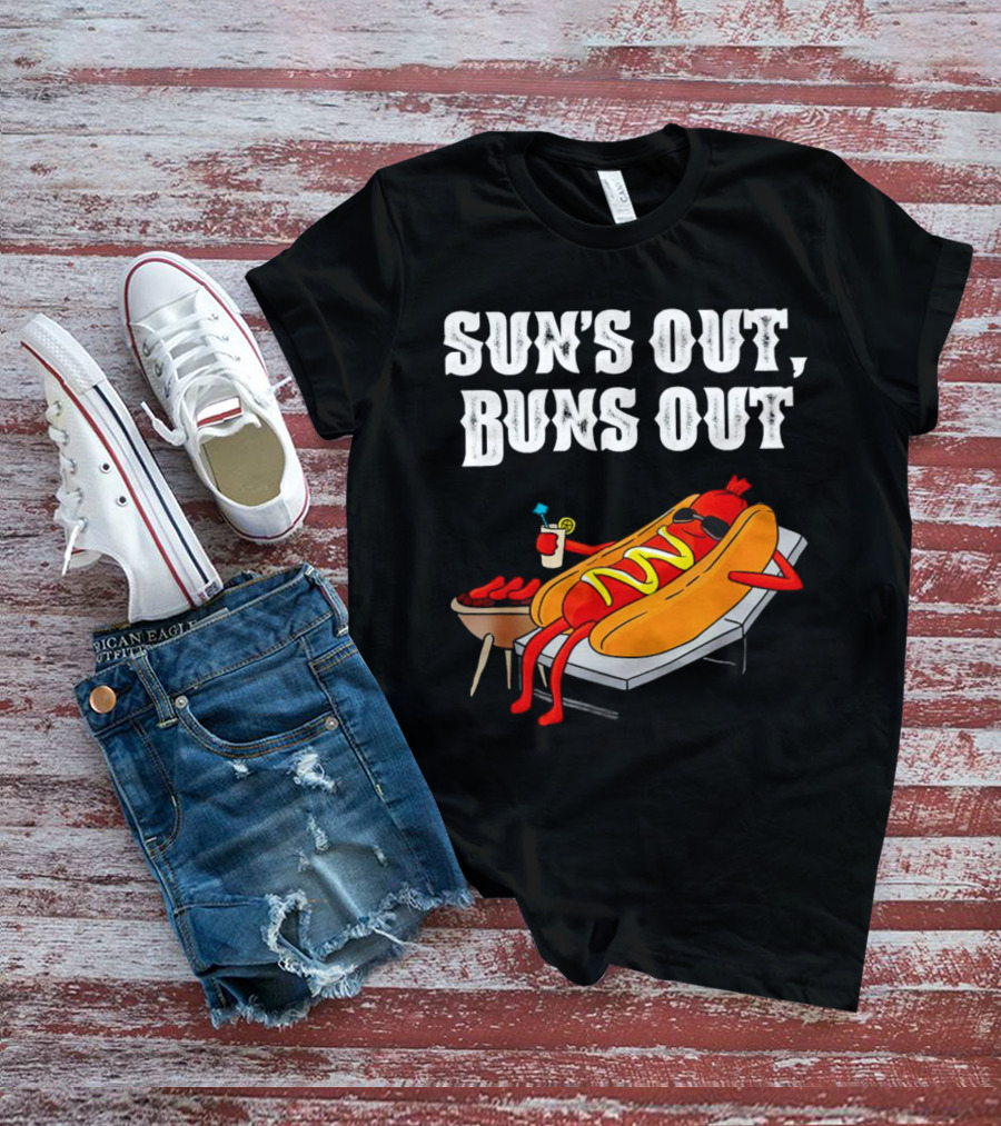 Sun's Out Buns Out Hot Dog Relaxing With Drink T-Shirt