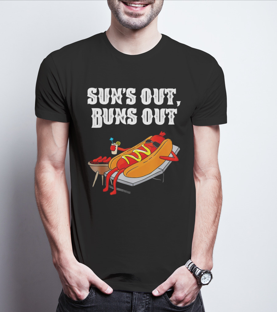 Sun's Out Buns Out Hot Dog Relaxing With Drink T-Shirt
