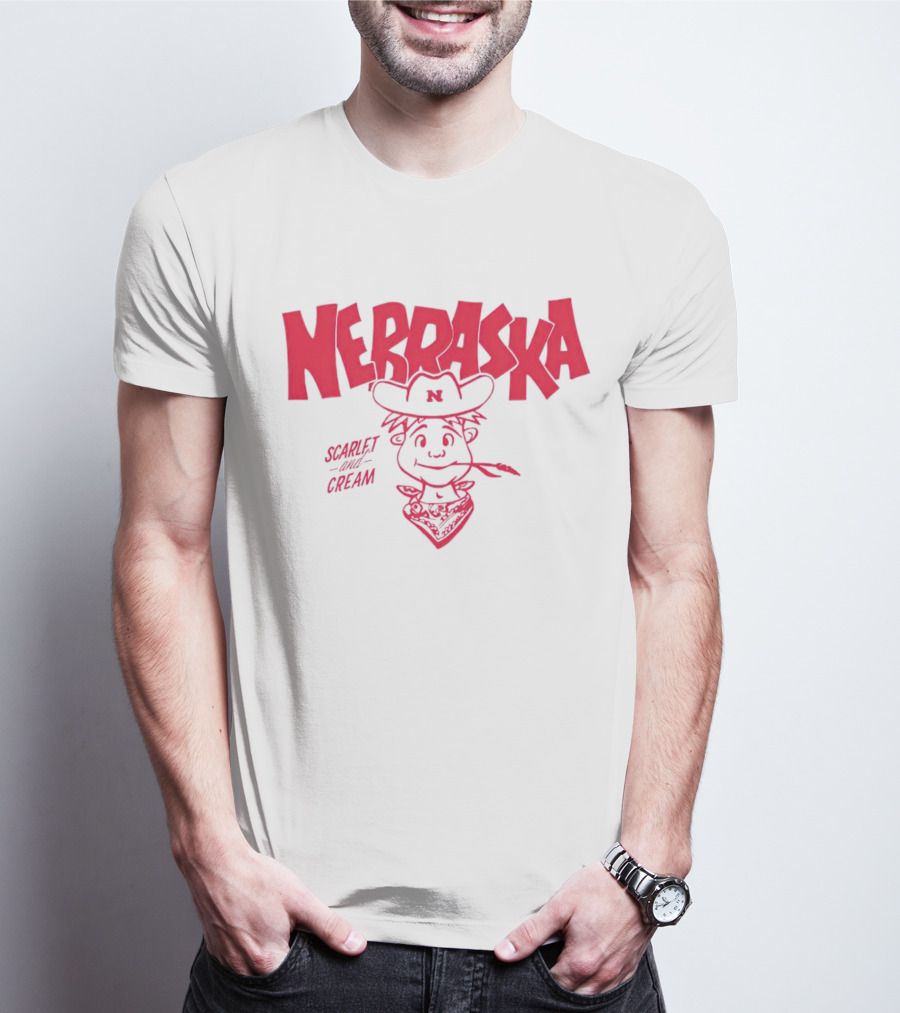 Nebraska Scarlet And Cream Herbie Husker Character T-Shirt