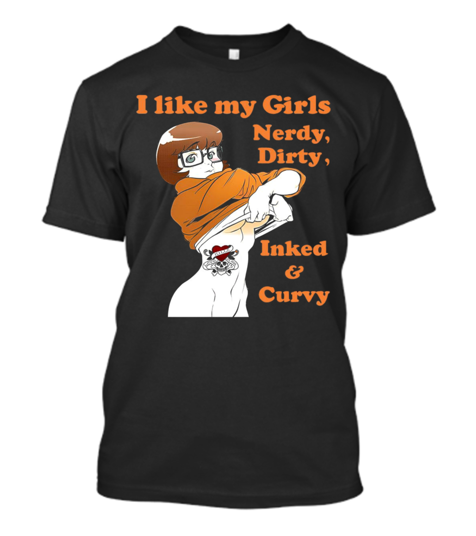 Velma Dinkley I Like My Girls Nerdy Dirty Inked And Curvy Tattoo T-Shirt