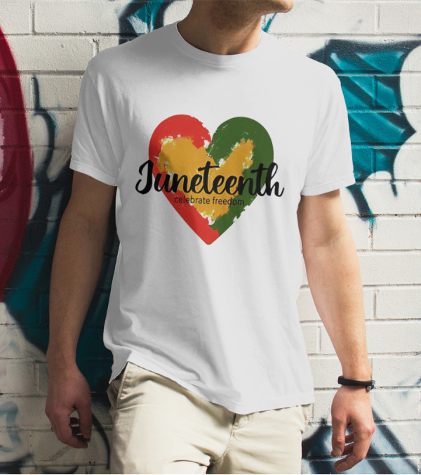 Juneteenth Celebrate Freedom Heart With Red Yellow Green Colors T-Shirt