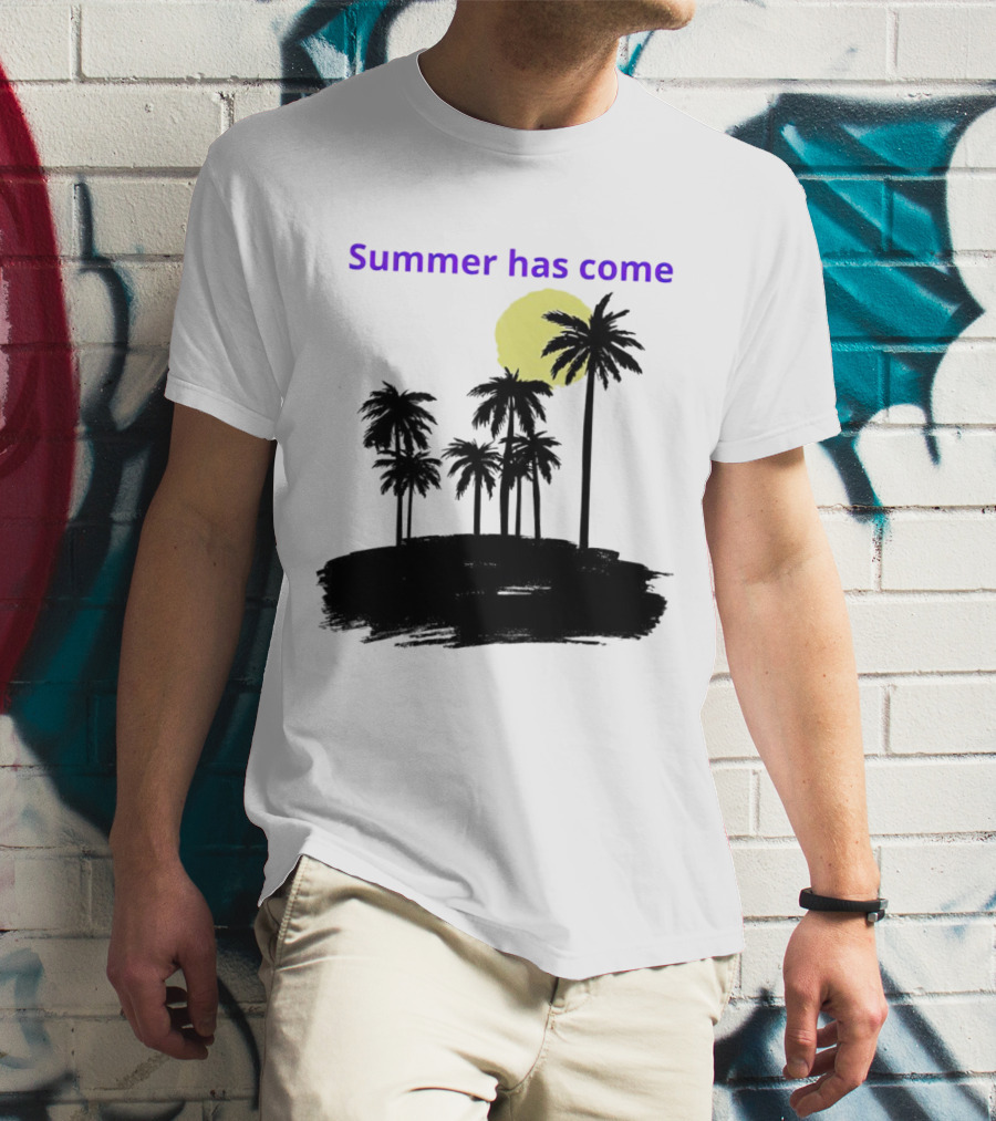 Summer Has Come Tropical Palm Silhouette Moonlit Evening T-Shirt