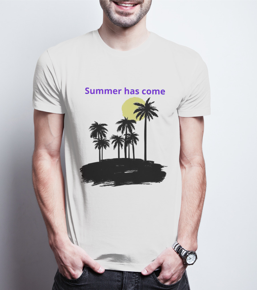 Summer Has Come Tropical Palm Silhouette Moonlit Evening T-Shirt