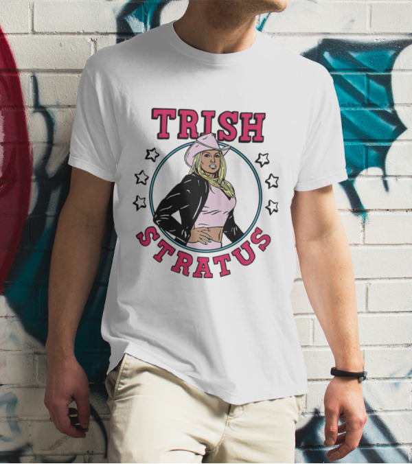 Trish Stratus Pink Cowboy Hat Black Jacket Stars T-Shirt