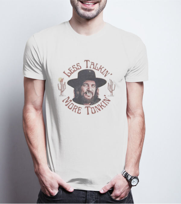 Less Talkin’ More Tonkin’ Waylon Jennings Cactus Desert Scene T-Shirt