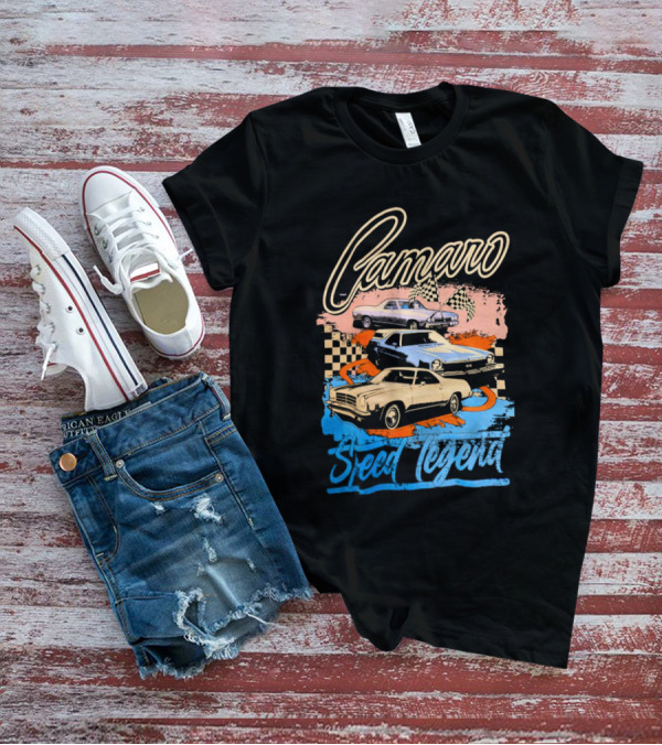 Camaro Speed Legend Vintage Racing Cars Checkered Flags T-Shirt