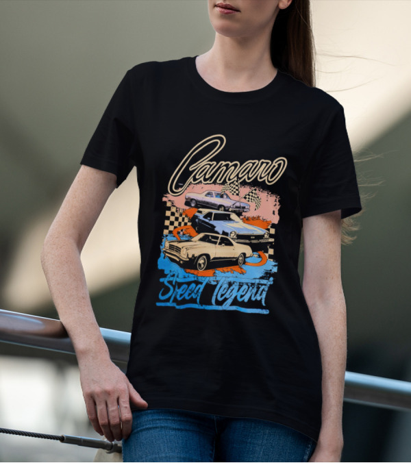 Camaro Speed Legend Vintage Racing Cars Checkered Flags T-Shirt