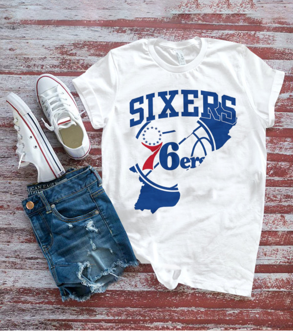 Philadelphia Sixers 76ers Map Basketball Pennsylvania Shape T-Shirt