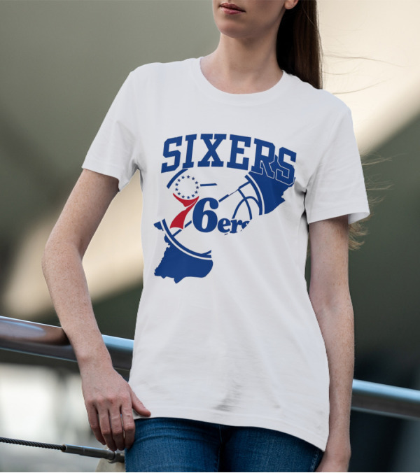Philadelphia Sixers 76ers Map Basketball Pennsylvania Shape T-Shirt