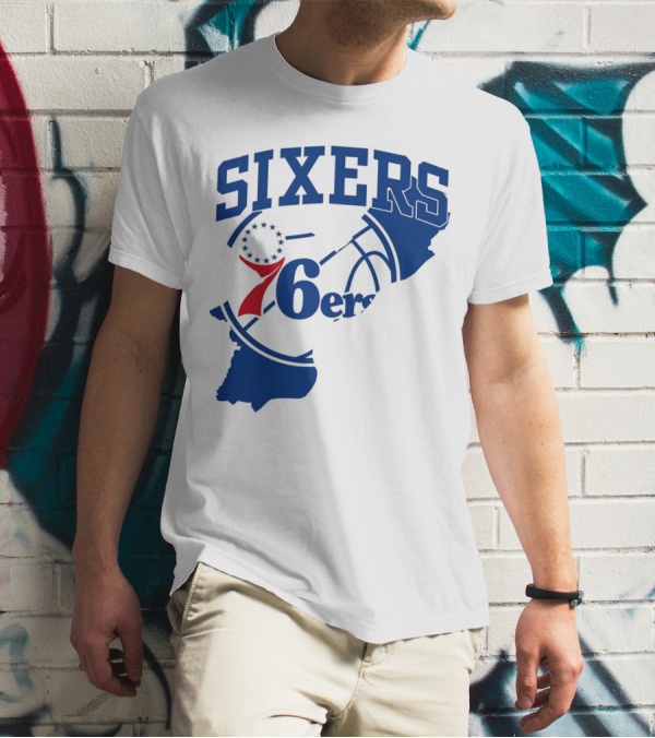 Philadelphia Sixers 76ers Map Basketball Pennsylvania Shape T-Shirt