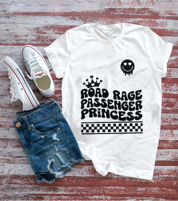 Road Rage Passenger Princess Crown Heart Smile Checkered T-Shirt