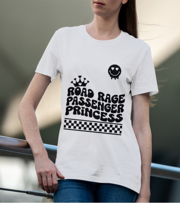 Road Rage Passenger Princess Crown Heart Smile Checkered T-Shirt