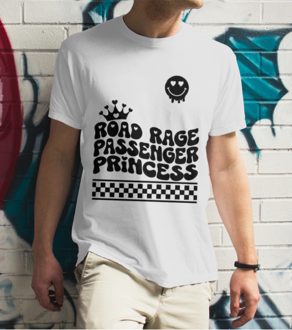 Road Rage Passenger Princess Crown Heart Smile Checkered T-Shirt