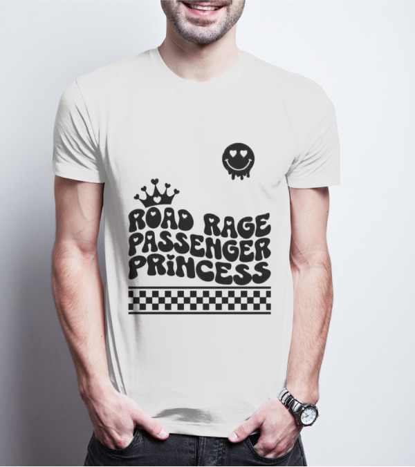 Road Rage Passenger Princess Crown Heart Smile Checkered T-Shirt