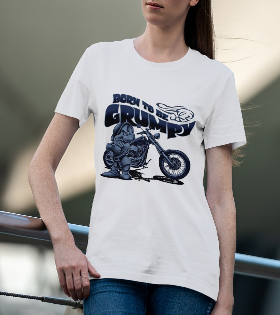 Born To Be Grumpy Motorcycle With Character And Chopper T-Shirt