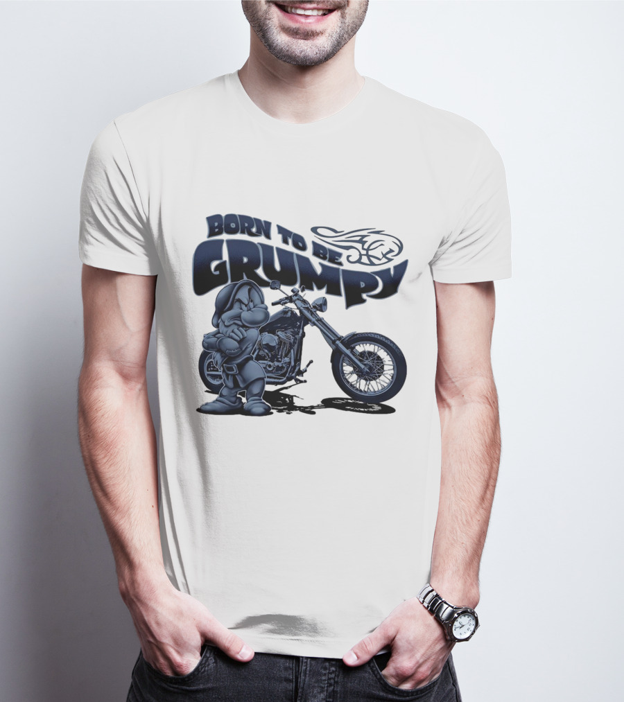 Born To Be Grumpy Motorcycle With Character And Chopper T-Shirt
