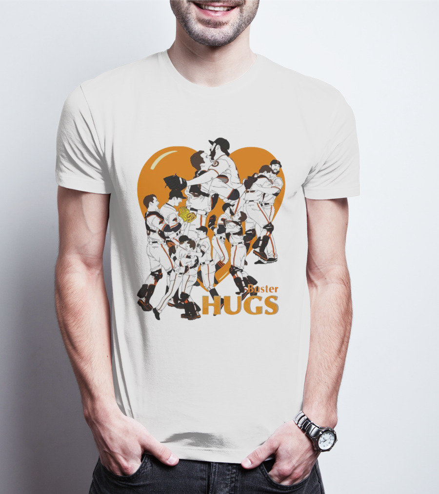 Buster Hugs San Francisco Giants Orange Heart Players Embrace T-Shirt