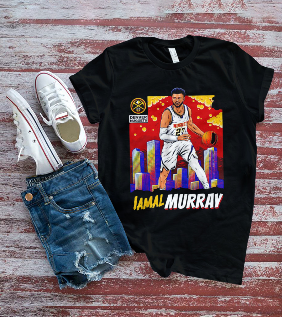 Denver Nuggets Jamal Murray Basketball Skyline Comic T-Shirt