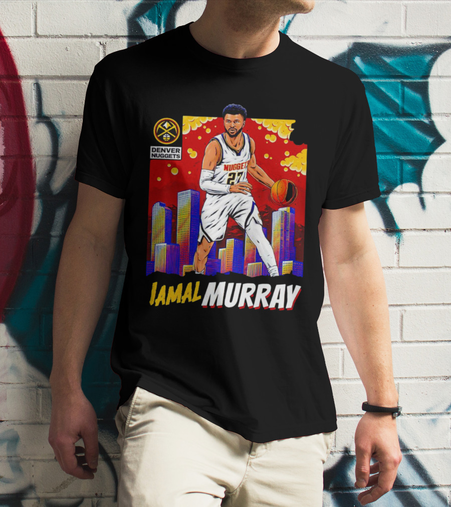 Denver Nuggets Jamal Murray Basketball Skyline Comic T-Shirt