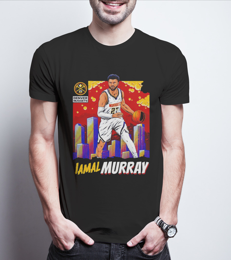 Denver Nuggets Jamal Murray Basketball Skyline Comic T-Shirt