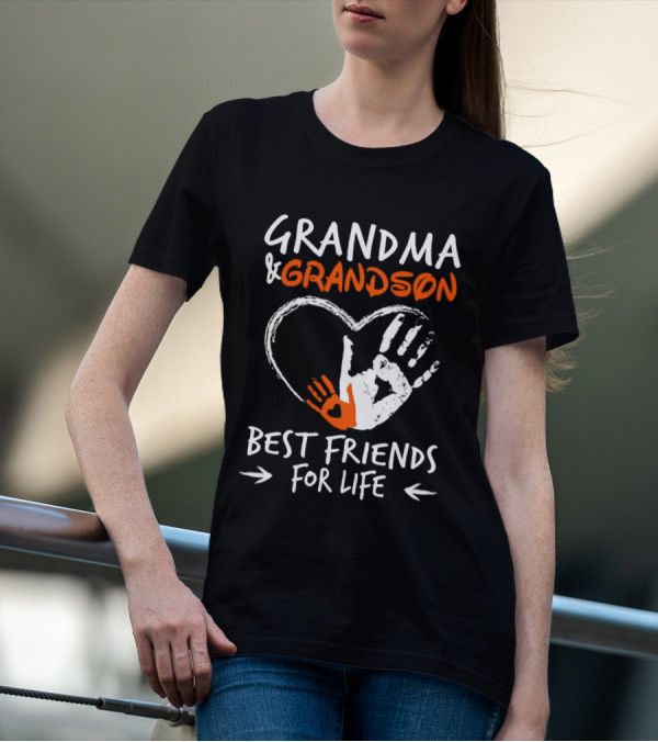 Grandma And Grandson Heart Handprints Best Friends For Life T-Shirt