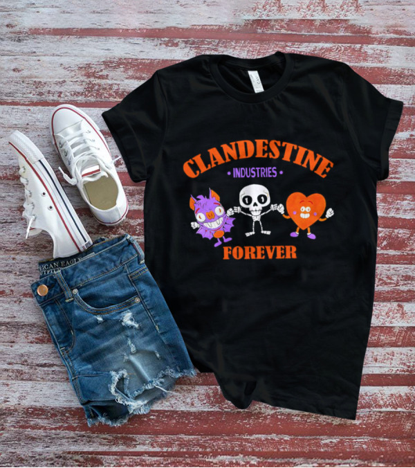 Clandestine Industries Forever Skeleton Bat Heart Characters T-Shirt